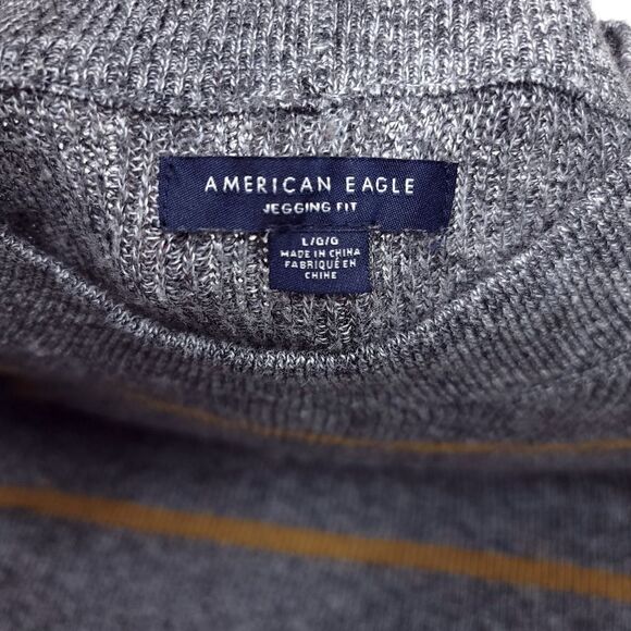 American Eagle Jegging Fit Crew Neck Sweatshirt Womens Large Striped Yellow Gray - Picture 4 of 8